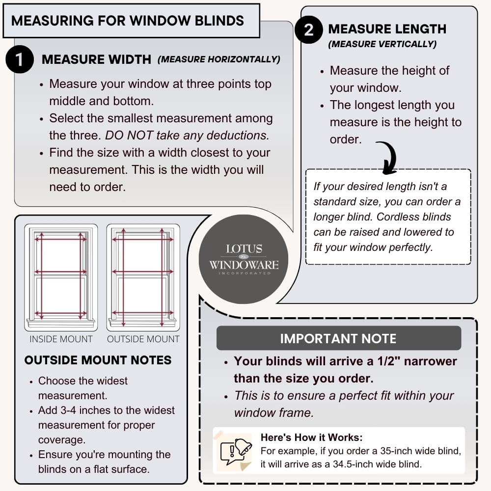 Lotus & Windoware Cordless 2" Faux Wood Room Darkening Horizontal Blind, 34.5" W x 60" L, Bright White, Embossed