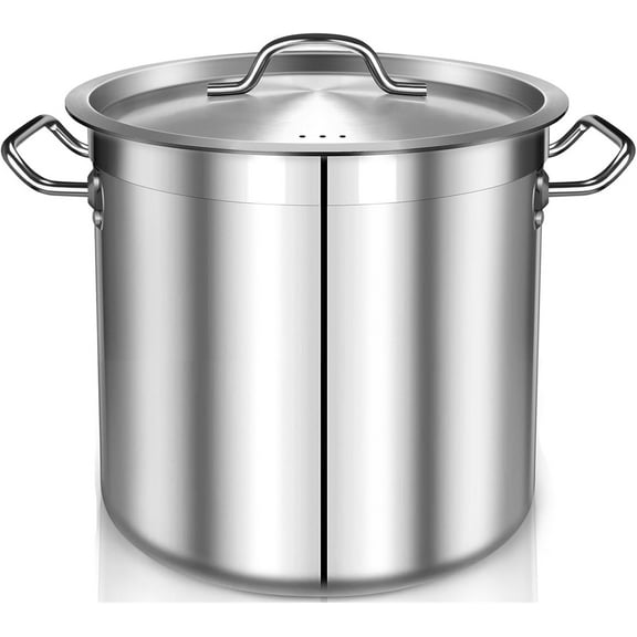Stock Pot 20 Quart - Stainless Steel Stock Pot with Lid – Heavy-Duty Cooking Pot for Soup, Stew, Pasta – & Home Use, Induction Compatible - 5 Gallon