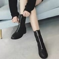 thumbnail image 6 of Bnwani Women Boots Ankle Retro Fall Fashion Toe Zipper Flat Mid-Calf Fleece Elastic Retro Boot Black Size 4.5, 6 of 9