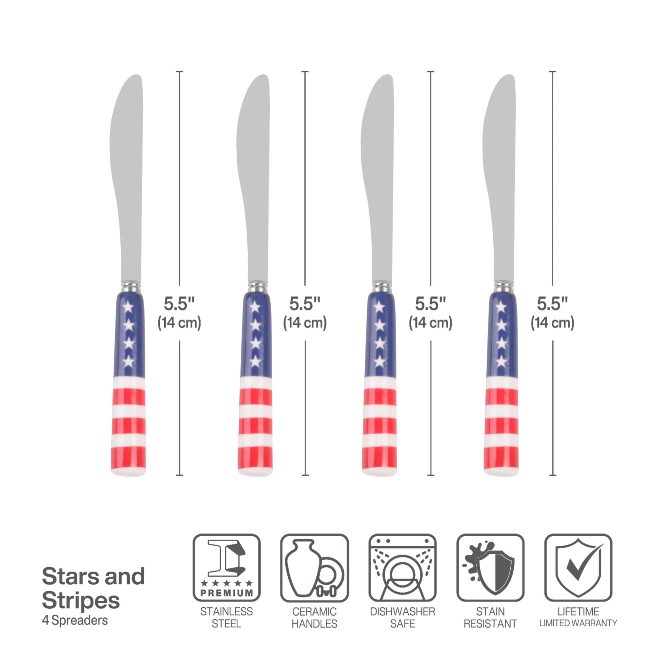 International Silver Stars and Stripes Ceramic Handle Spreader Set of 4