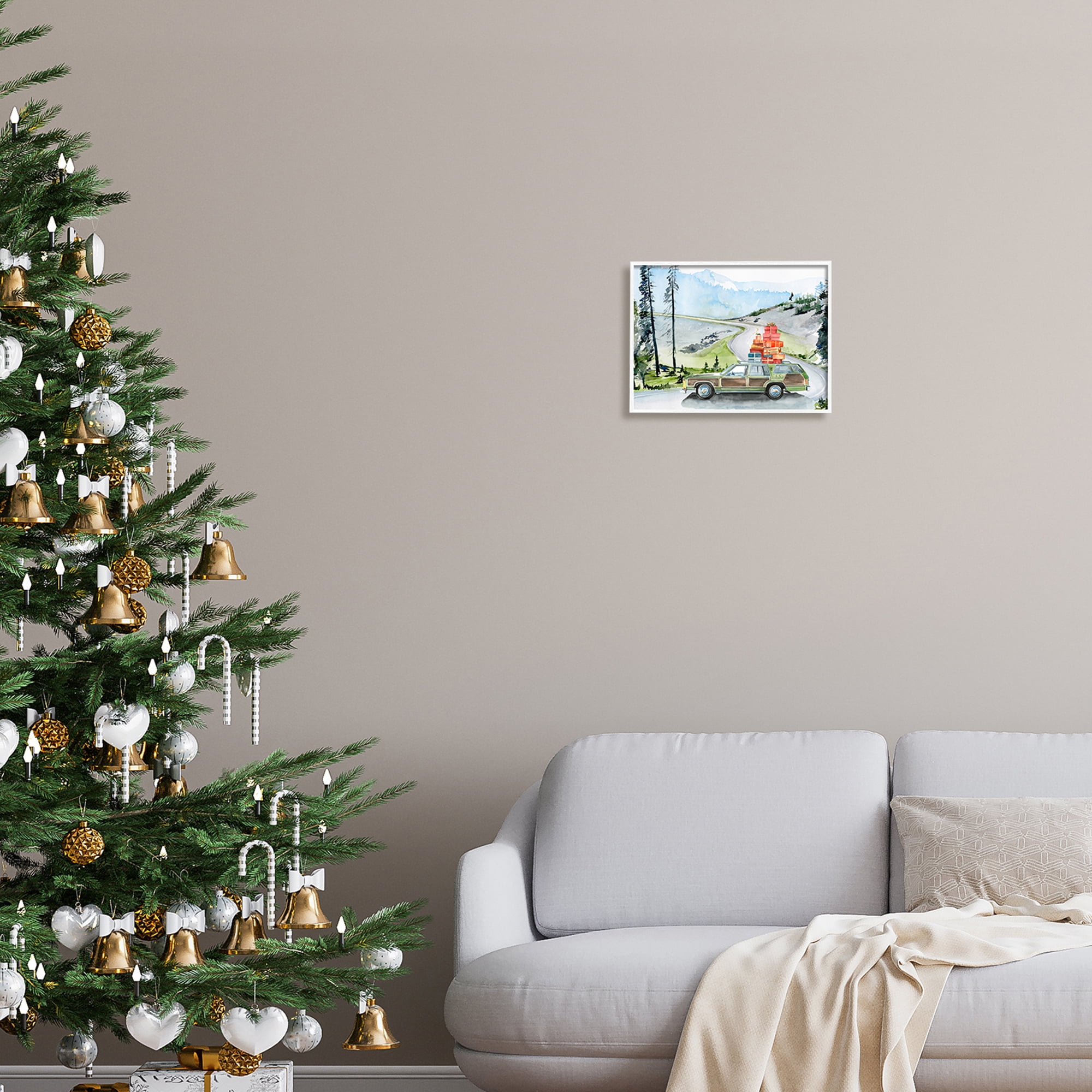 Stupell Industries Retro Station Wagon Rustic Christmas Travel Wrapped Presents Graphic Art White Framed Art Print Wall Art, 14x11, by Jennifer Paxton Parker&nbsp;
