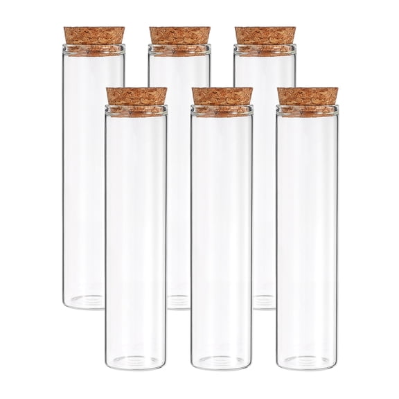 Uxcell 55ml Test Tubes, 6pcs 4.33x1.18 Glass Clear Flat Bottom Test Tube Containers with Cork Stopper