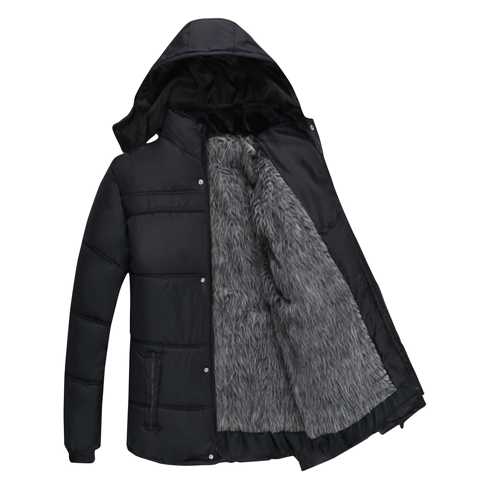 BiZtdJrK Puffer Jacket Men Fleece Lined Long Sleeve Hooded Quilted Jackets Full Zip Thermal Ski Hoodie Coats with Pockets Gray XXXL