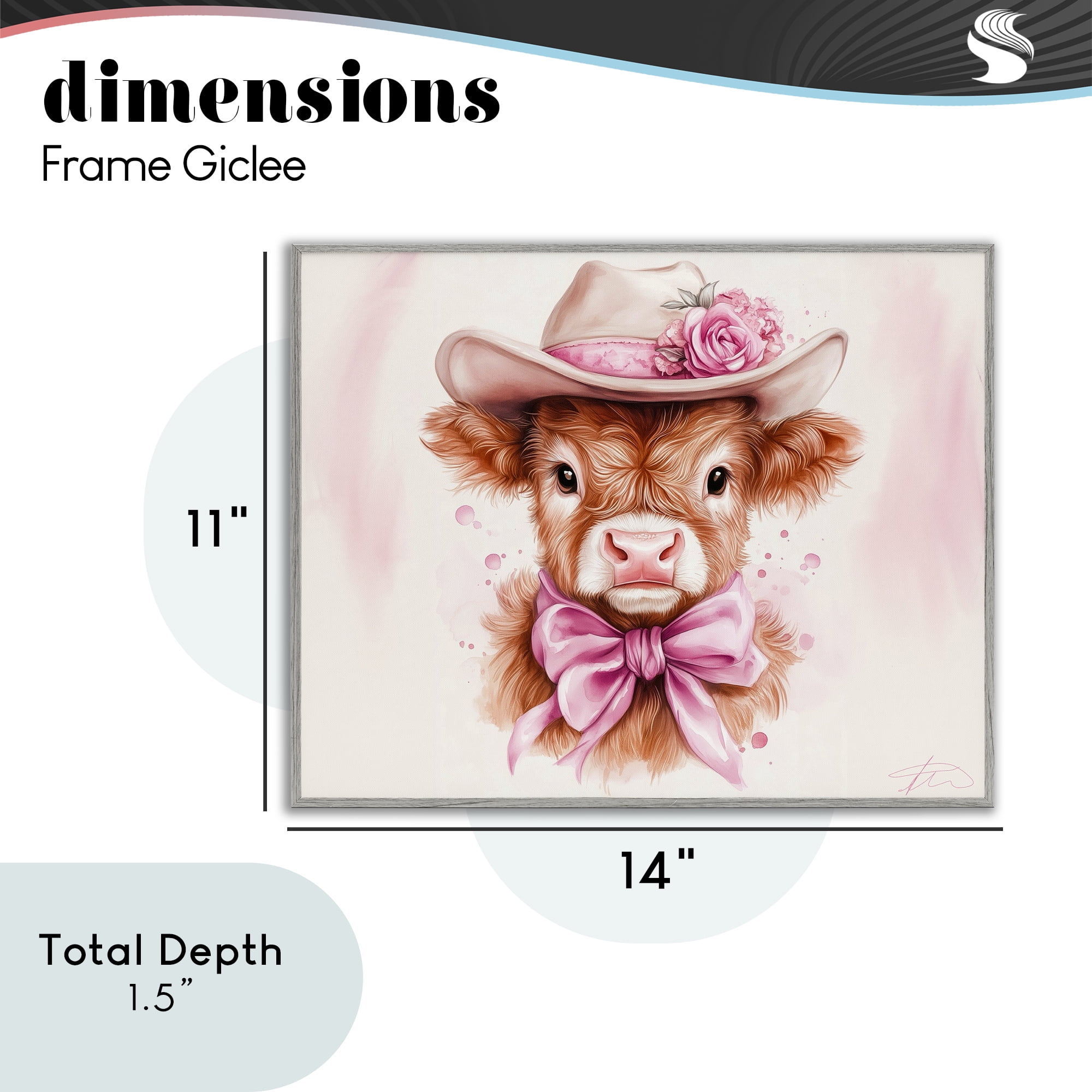 Pretty In Pink Cow Gray Framed Giclee Art, design by Shawna Stewart
