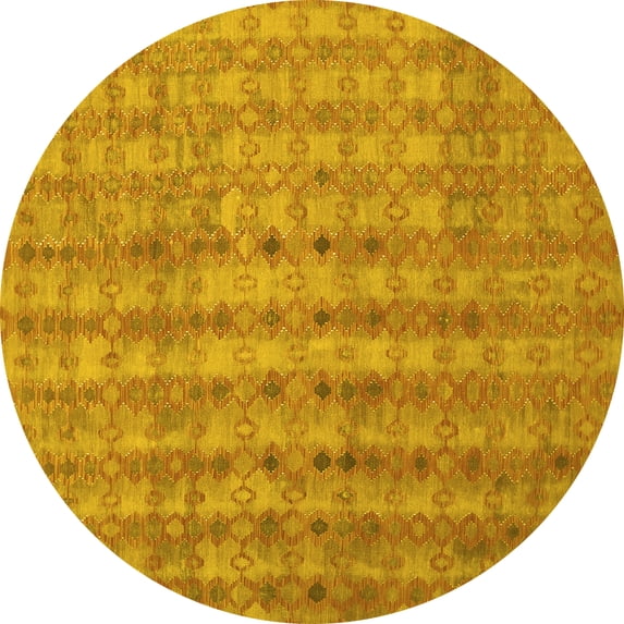 Ahgly Company Indoor Round Abstract Yellow Contemporary Area Rugs, 4' Round