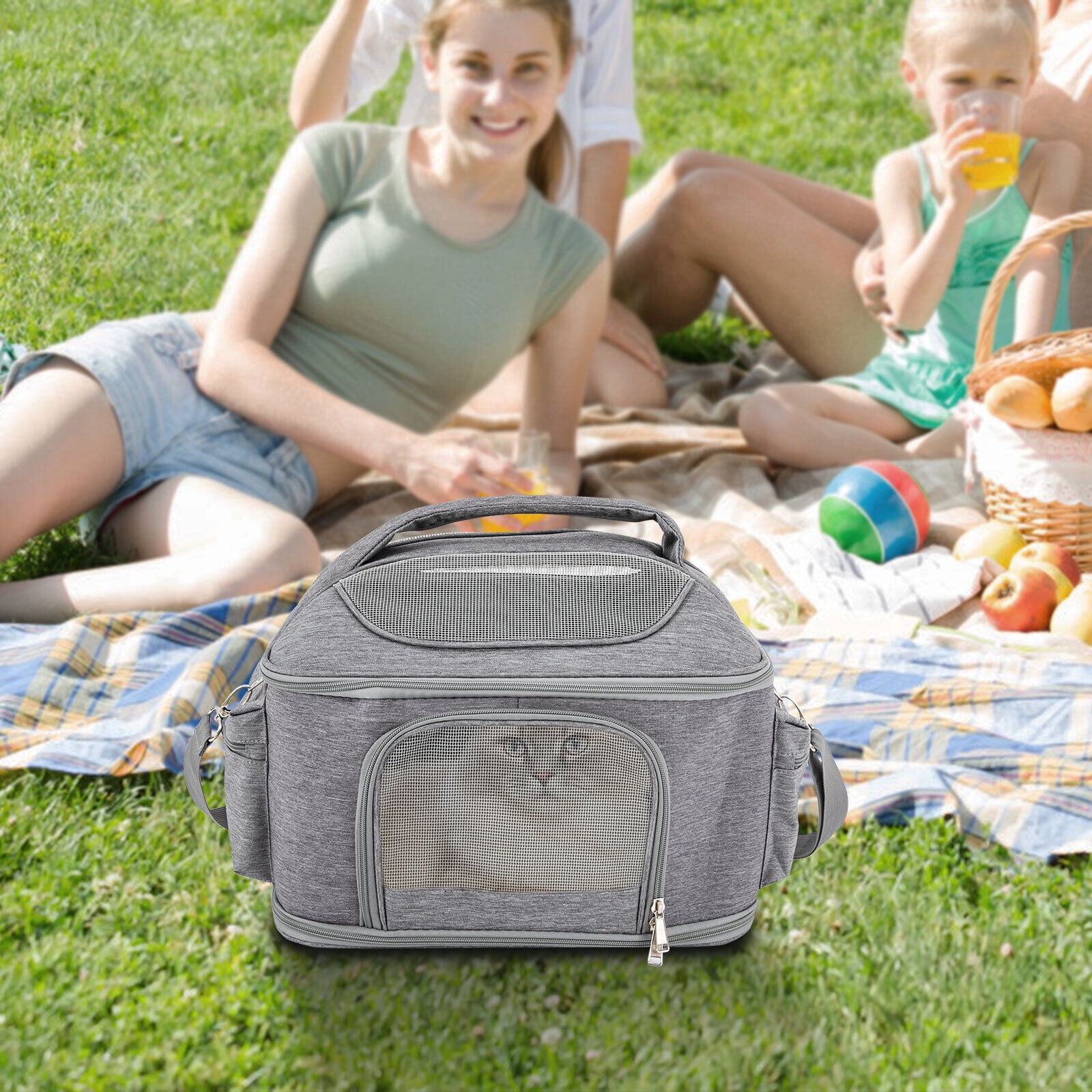 Collapsible Pet Carrier Pet Bag Crey Pet Travel Bag Oxford Waterproof Fabric 16.54*11.81*13.39 in