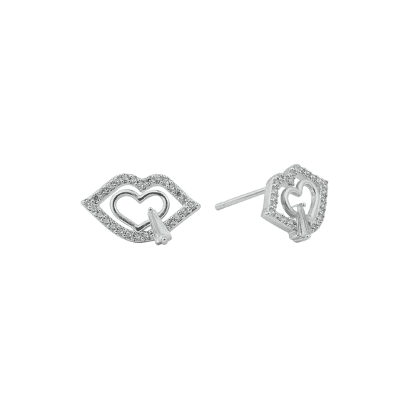 【Stud Earrings】Lip Outline Cubic Zirconia Earrings with Heart Cutout & Teardrop Accent, Bold & Artistic, Ideal for Women Loving Statement Pieces