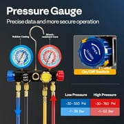 SPECSTAR 110V 1/3 HP 5CFM Single Stage A/C Vacuum Pump and 4 Way AC Manifold Gauge Set Kit with Leak Detector 5ft Hoses for R134a R12 R22 R502 R410a HVAC Air Conditioning Refrigeration Recharging