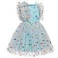 thumbnail image 2 of IBTOM CASTLE Kids Girls Birthday Party Dress Sequins Butterfly Daisy Polka Dots Embroidery Princess Tulle Wedding Pageant Evening Gown 4-5 Years Blue Polka Dots, 2 of 8