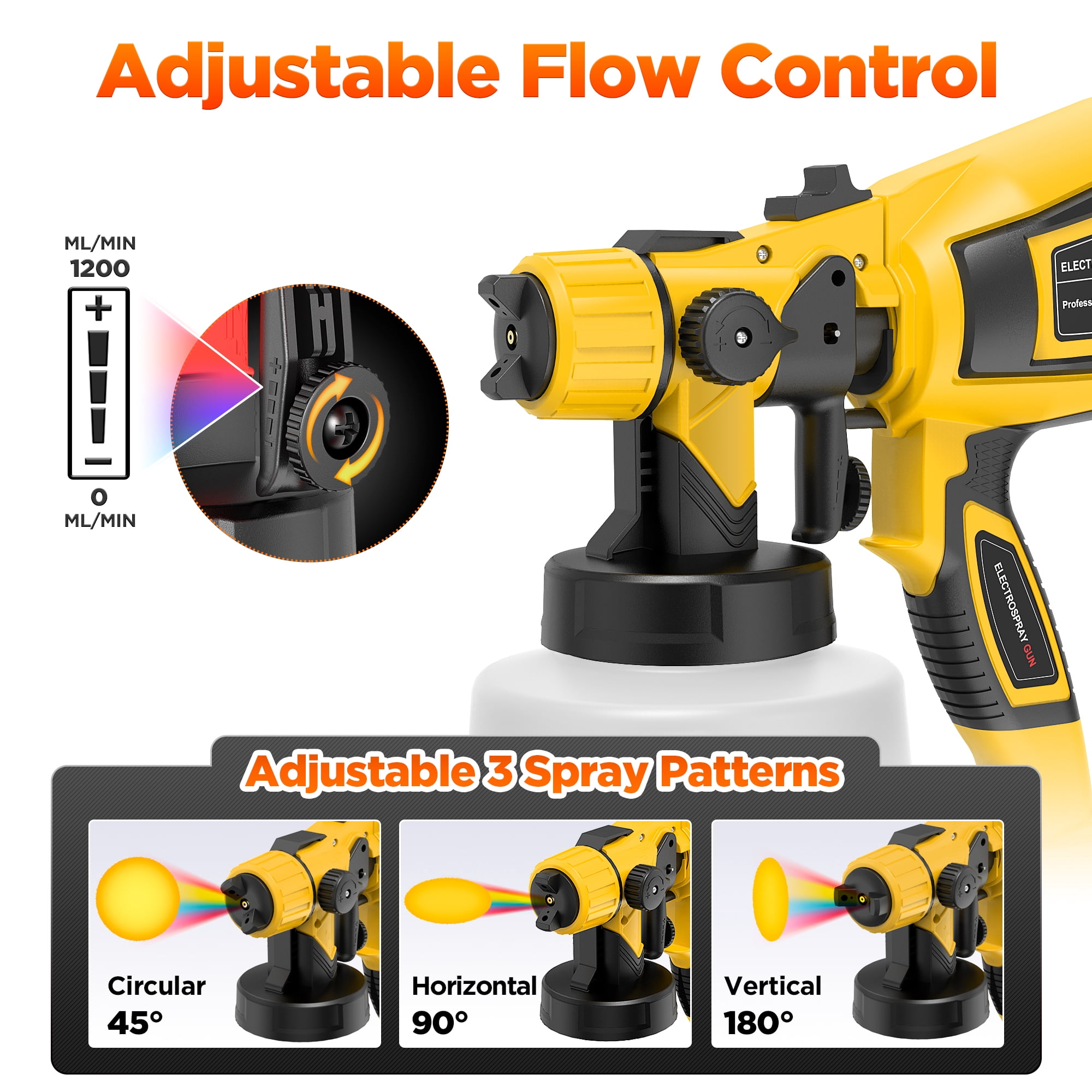 TNTANTS Paint Sprayer 1400ml Large Container, 550W HVLP Electric Spray Paint Gun with 4 Nozzles 3 Spray Patterns for House Painting, Home Interior and Exterior(Yellow)