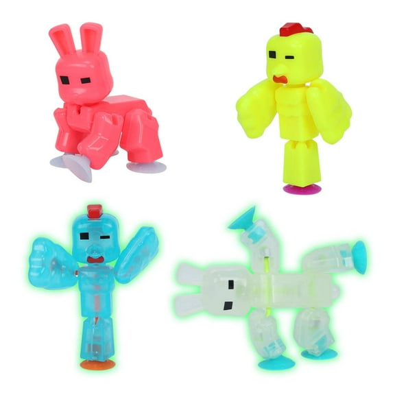 Stikbot Special Animal Pack - Set of 2 Chickens and 2 Bunnies, Exclusive Neon Glow in the dark Colors