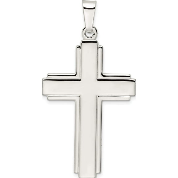 Sterling Silver Polished With Edge Lines Large Latin Cross Pendant (56.7 X 30.07) Made In India qc11115