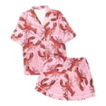 thumbnail image 4 of XIAOCHA Womens Lobster Print Satin Pajama Set Loose Short Sleeve Notched Collar Sleepwear Soft Playful Sleep Pajamas Set, 4 of 4
