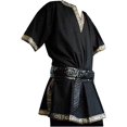 thumbnail image 3 of Túnica Medieval con cuello en V para hombre, ropa de rendimiento, disfraz de camisa pirata de manga corta con lado dorado sin cinturón, 3 of 5