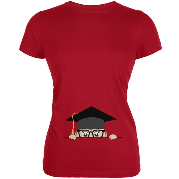 Peeking Baby Graduation Red Juniors Soft T-Shirt - X-Large