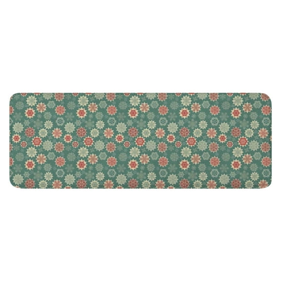 Green Christmas Floral Pattern Kitchen Rug Mat,Kitchen Runner Rugs Non Skid Washable,Decorative Kitchen Floor Mats for Kitchen,Sink,Laundry,17"x47.2"