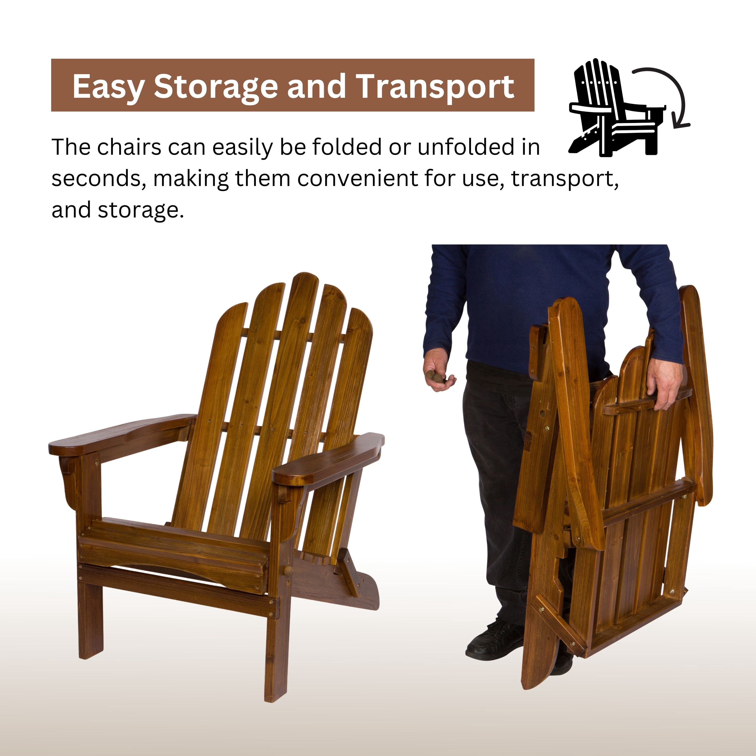 Shine Company Traditional Cedar Wood Folding Adirondack Chair in Brown