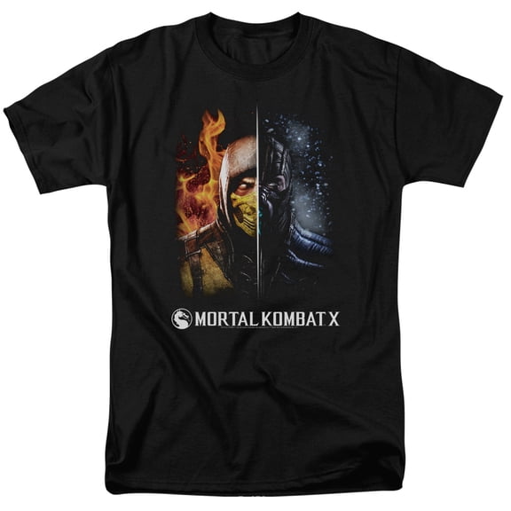 Trevco Sportswear WBM527-AT-3 Mortal Kombat Fire & Ice Adult Regular Fit Short Sleeve T-Shirt, Black - Large