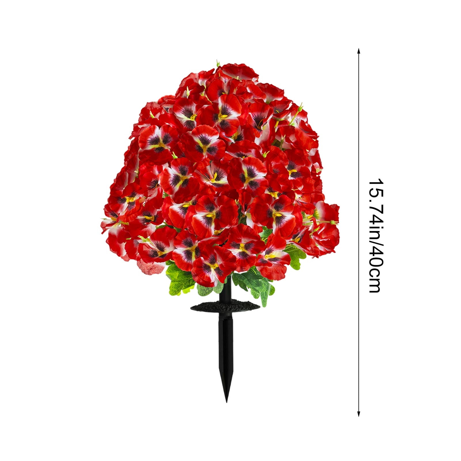 Taotanxi 15.7" Artificial Boxwood Topiary Ball with Flowers Plants with Ground Spikes for Outdoor UV Resistant Realistic Fake Bushes Plants for Garden Yard Front Porch Patio Decor (Red)