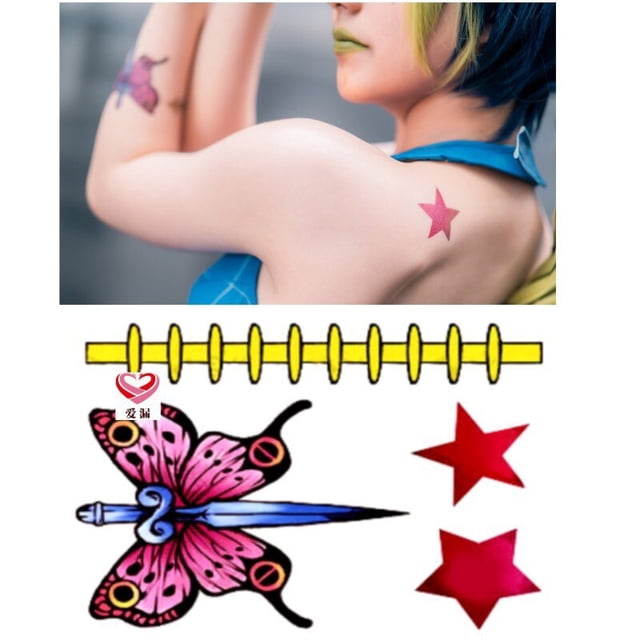Anime JoJo's Bizarre Adventure Jolyne Cujoh Cosplay Tattoo Sticker Stars Butterfly Temporary Tattoos Waterproof Tatouage StickerOption 1Option 1 heqiyong LED