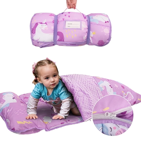 Primlect Tapete para Siesta, Saco de Dormir de 55" x 22" x 3" con Zíper, Almohada Removible y Cobija, para Guardería
