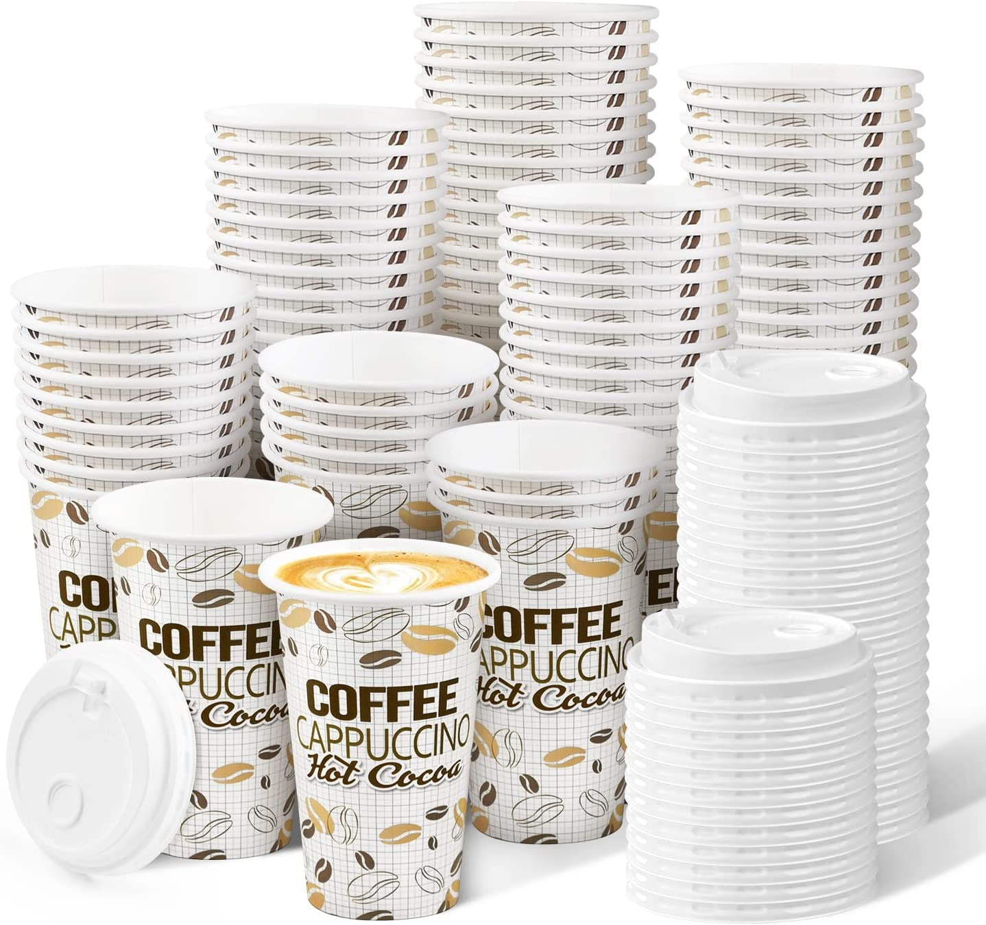 Livhil Disposable Coffee Cups with Lids 16 oz, 100 Count, Hot Coffee