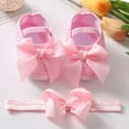 thumbnail image 3 of Newborn Baby Girl Bowknot Princess Floral Shoes Toddler Walking Shoes + Headband, 3 of 5