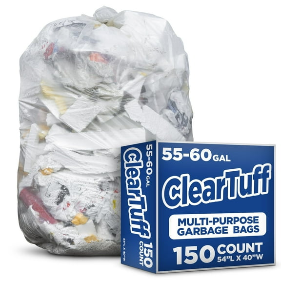 Stock Your Home 55-60 Gallon Clear Trash Bags (150 Pack) – Disposable Leak-Resistant Garbage Can Liners for Office, Bathroom, Deli, Produce, Dog Poop, Cat Litter