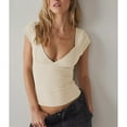 thumbnail image 2 of Camiseta ajustada con cuello en V para mujer, Color puro, versátil, transpirable, manga corta, Top de verano para mujer para uso diario, 2 of 8
