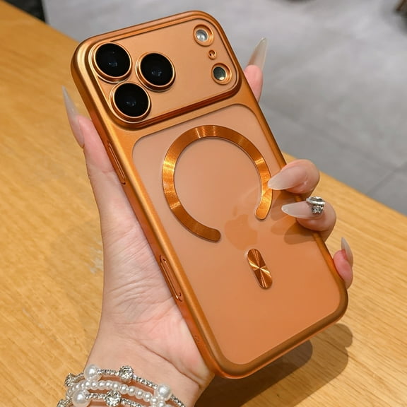 ELEHOLD Plating Frosted Hard PC Mag Safe Case For iPhone 17 Pro,Shockproof Rugged Protection Full Camera Cover,Orange