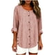 thumbnail image 1 of Camiseta de Lino de Color Sólido Casual de Manga Larga de las Mujeres con Botones Decorativos Y Cuello Redondo, Acento a Rayas para el Uso Diario de Primavera, Túnica de Moda, 1 of 8