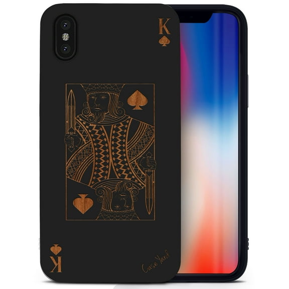 Case Yard Wooden Case for iPhone-XS-Max Soft TPU Silicone cover Slim Fit Shockproof Wood Protective Phone Cover for Girls Boys Men and Women Supports Wireless Charging King of Spade Design