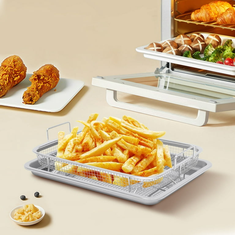 2 Pieces Stainless Steel Air Fryer Basket for Oven Crisper Tray