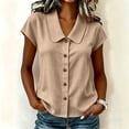 thumbnail image 2 of VBVC Women's Cotton Linen Button Down Shirts, Ladies' Peter Pan Collar Short Sleeve Blouses, Summer Office Work Tunic Tops For Women, Beige , S-2XL, 2 of 9