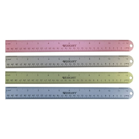 Westcott 12" Aluminum Ruler with Cork Back, Assorted Colors