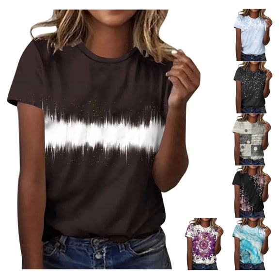 ATENAR Shirts for Women Crew Neck Shirts Short Sleeve Summer Tops Multicolor 2XL