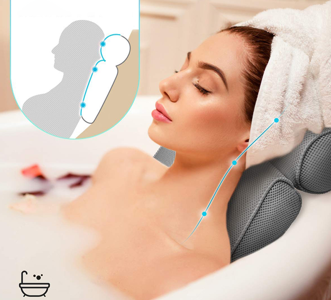 Bathtub Pillow, Large Spa 3D Air Mesh Gray Bath Pillow, Luxury