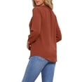 thumbnail image 3 of CAMISA DE BOTONES V DE INSPIRACIÓN CHIC PARA MUJERES CON MANGAS 3/4 Y DETALLE PLEAT, BLUSA CASUAL TALLA XL COLOR ROJO LADRILLO, 3 of 6
