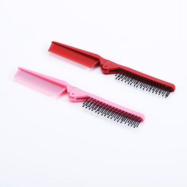 2 cepillos de pelo plegables pequeños, cepillo de viaje, cepillo de cabeza de masaje y peine de dientes finos, cepillo para trenzar bebé, peine de bolsillo para niños y adultos, 2 colores