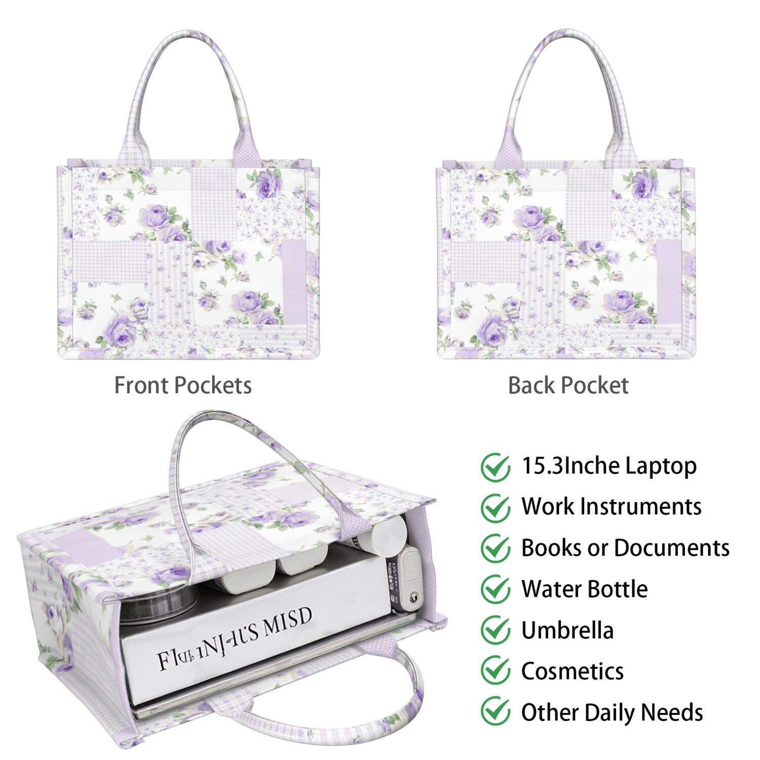 Large Capacity Tote Bag,Pioneer Flower Floral Print Pattern Handbag Fashion Luxury Tote Bag,15.7"x13"x 5.1" Inches,Laptop Compatible