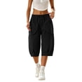 thumbnail image 2 of Bloomae Womens Hiking Capri Pants Lightweight Quick Dry Casual Fall Adjustable Drawstring Elastic Waist Baggy Ruched Hem Cropped Trousers with Pockets, 2 of 7