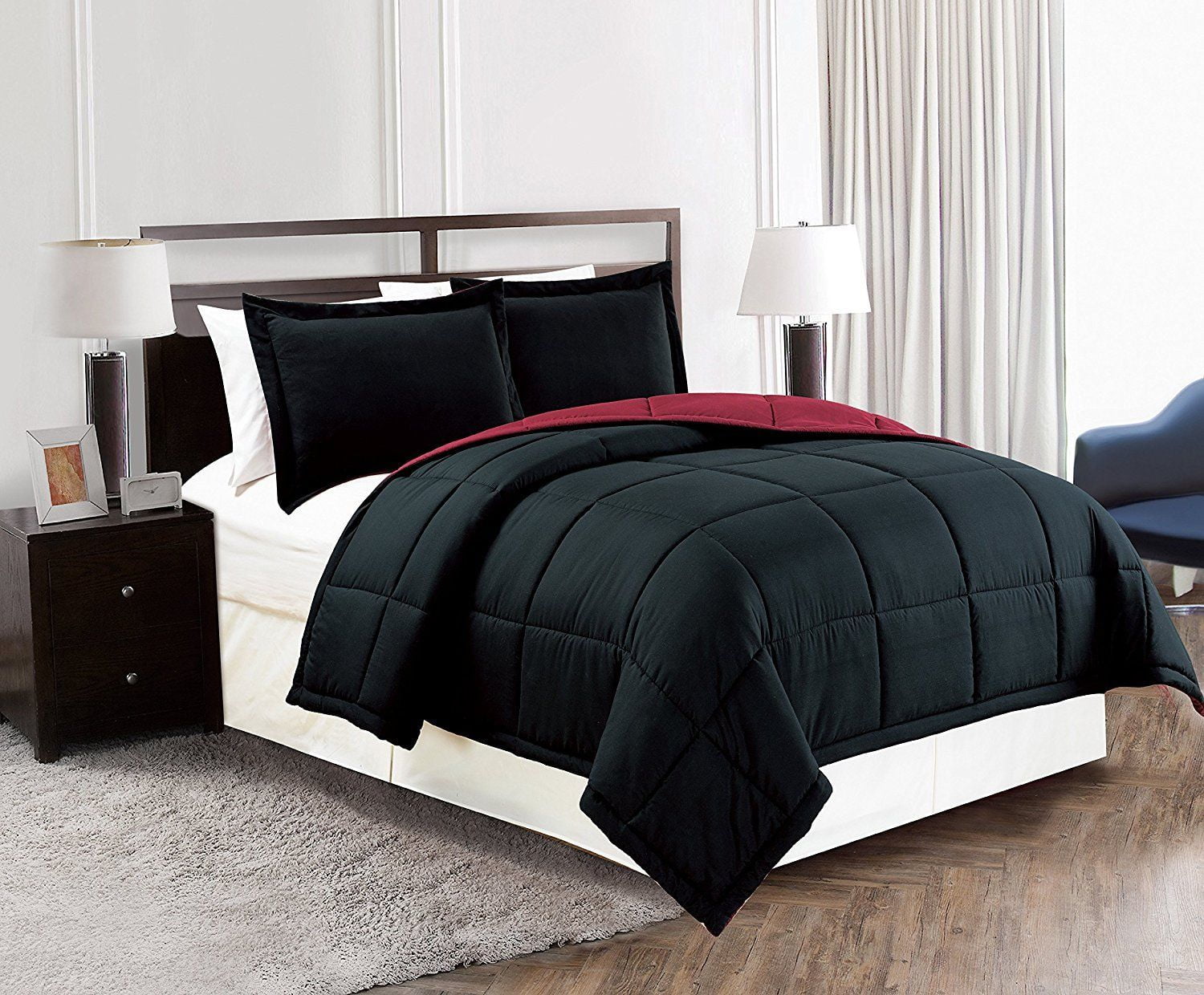 Fancy Linen 2pc Twin Down Alternative Comforter Set Reversible Black