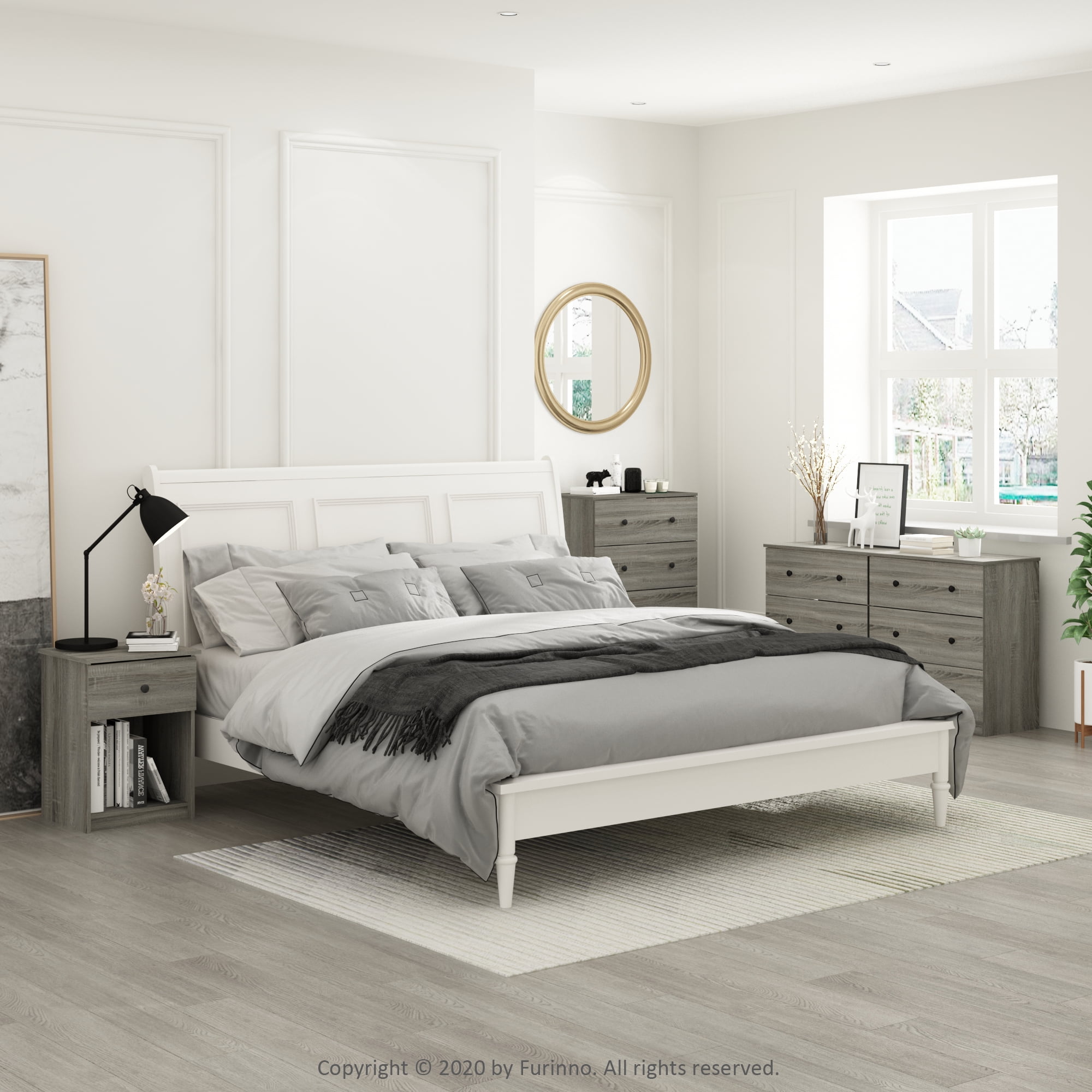 Furinno Tidur Simple Design 4 Drawer Dresser French Oak Grey