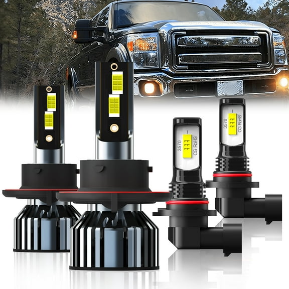 QIPEIZSP Compatible for Ford F250 Super Duty 2005-2016 Led Headlights 9008 & Fog Lights 9145 Model Bulbs 4 Pcs