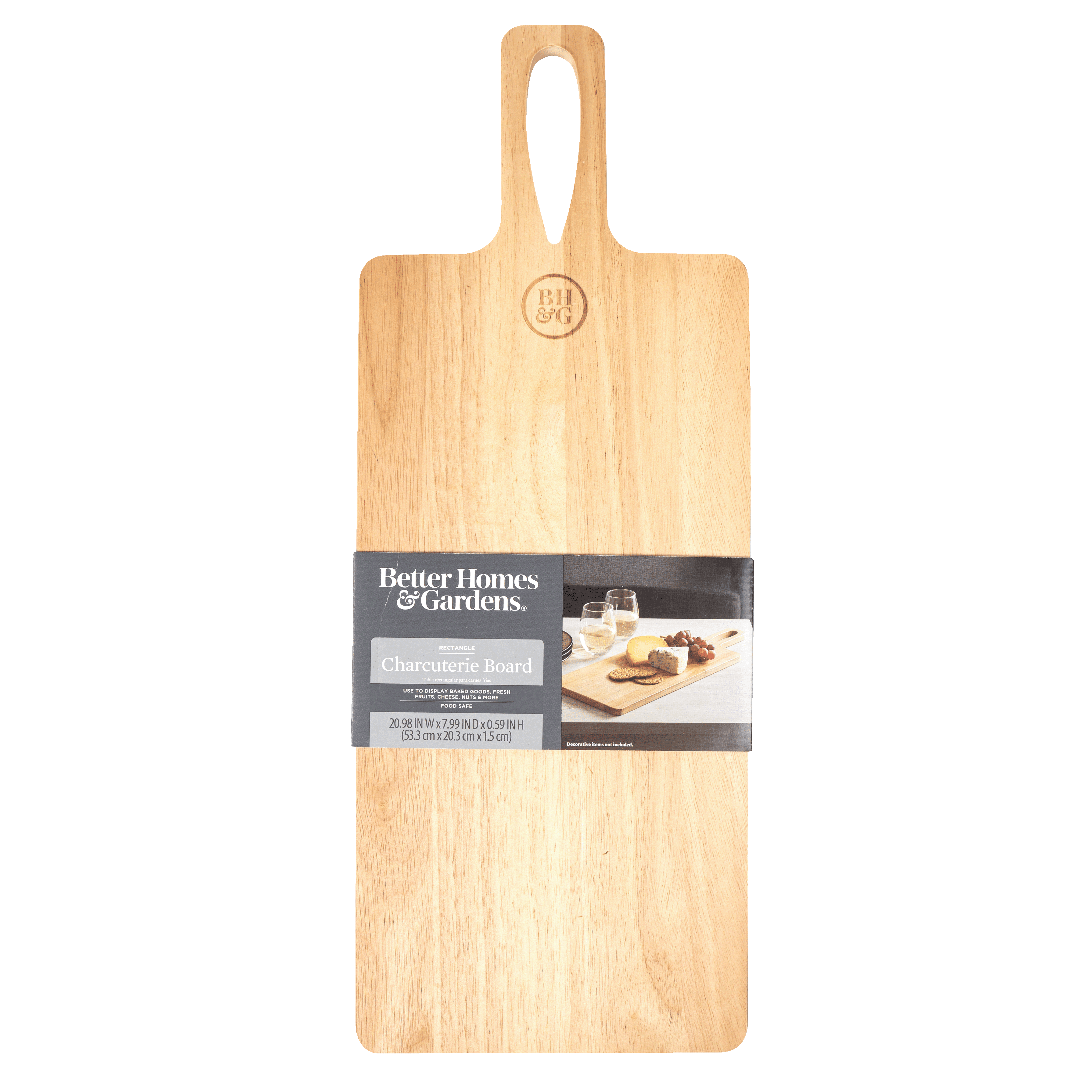 Better Homes & Gardens Charcuterie Board, Square, Color Natural Bamboo, 20.98W x 7.99D x 0.59H in