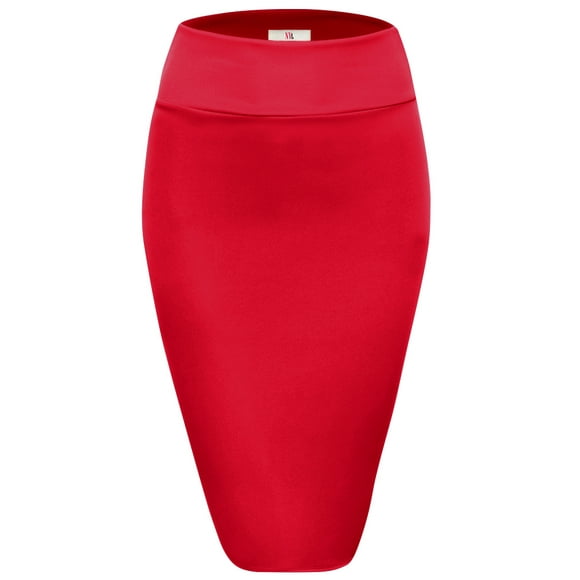 NYL Jupe Crayon de Bureau Womens Ci-Dessous Genou Taille Haute, Moyen, Rouge