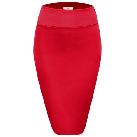 NYL Womens Below Knee High Waist Office Pencil Skirt, Medium, Red ...