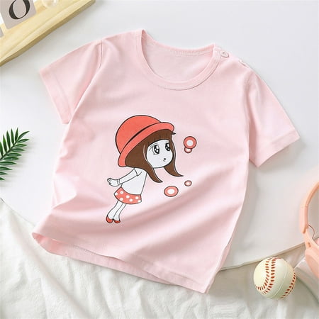 

Holloyiver Toddler Baby Boys Girl Summer Short Sleeve Cartoon print T Shirt Round Neck Shirt Comfy Cotton Top Solid Shirts 6M-6T