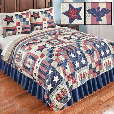King Classic Design Stars and Stripes Patriotic Pattern Quilt Machine Wash Americana Style Full//Queen Polyester Sham Sold Separate Twin
