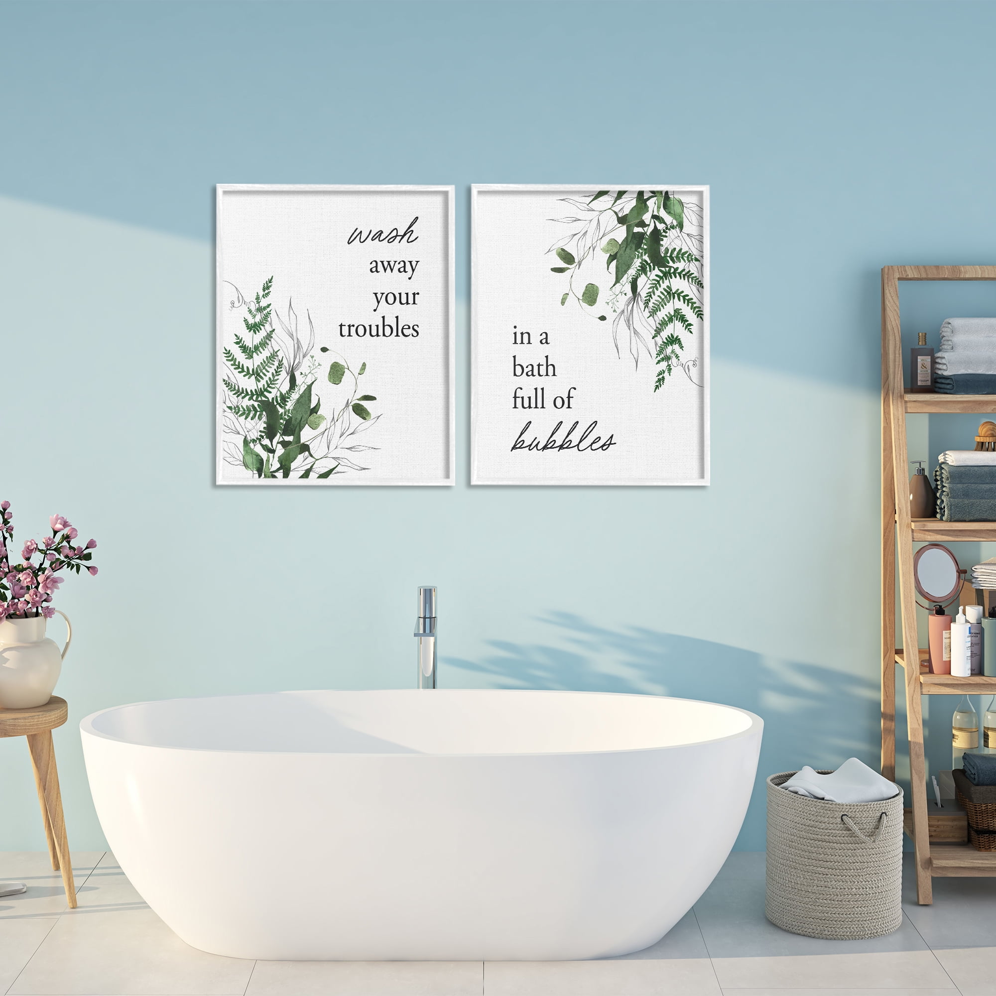 Bubble Bath with Forest Foliage 2 Piece White Framed Giclee Art Set, design by Lettered and Lined
